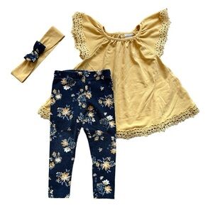 3-Piece Shabby Chic Outfit - Tunic, Leggings, Headband (Size 12 Months)